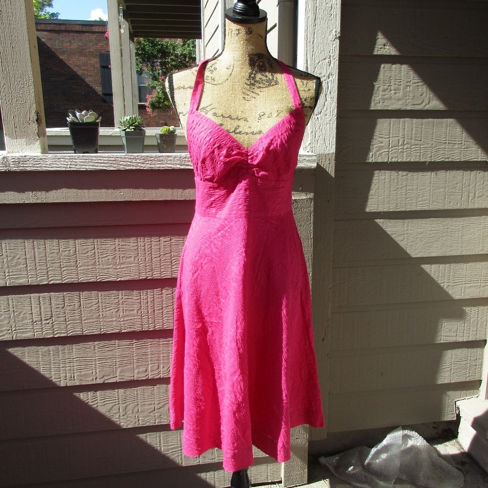 J. Crew hot pink seersucker halter dress Sz 4 1350 - Picture 3 of 7